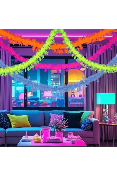 KASTWAVE 4-Pack Neon UV Blacklight Reactive Party Garlands Strips with Star D...