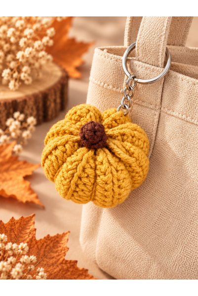SevseHobi Hubush Handmade Knitted Tiny Pumpkin Keychain and Bag Ornament – Autumn Collection
