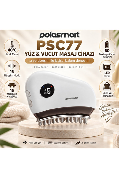 Polosmart Yüz & Vücut Masaj Cihazı – 40°C Sıcaklık Fonksiyonu, 16 Titreşim Mo...
