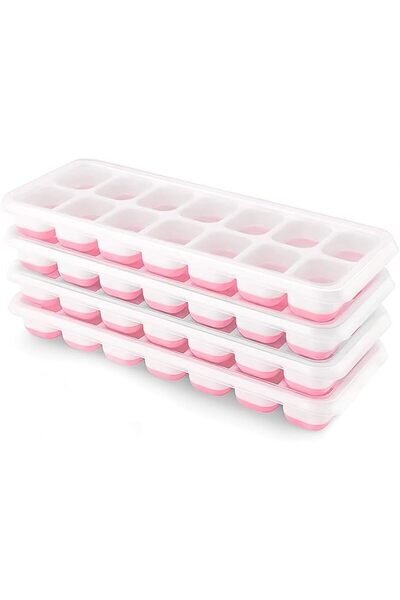 GENERAL Airabc Ice Cube Tray, Pack of 4 Ice Cube Trays with Lid, Silicone Ice...