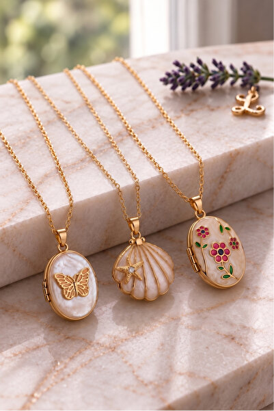 Luviant 316L Steel Gold Sea Shell, Flower and Butterfly Figured Openable Cove...