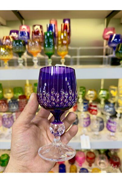 Vakıf home Renkli Ayaklı El İşi Kristal Kahve Yanı Su Bardağı 150 ml 1 Adet