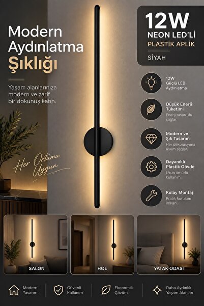 PekersaElektrikaydınlatma 12W Neon LED’li Plastik Aplik Modern Dekoratif Duva...
