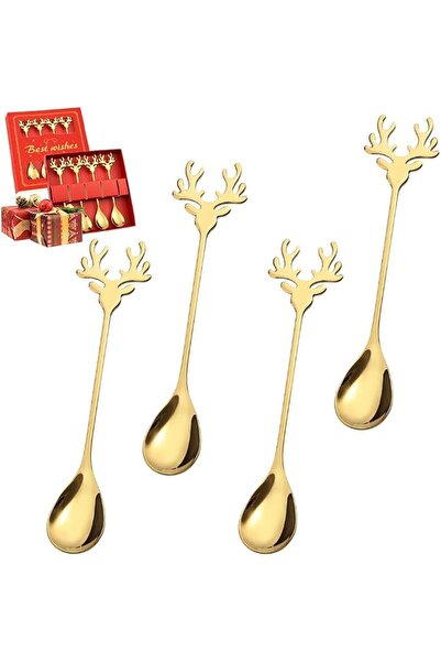 GENERAL HASTHIP 4 Pcs Stainless Steel Christmas Spoons for Tea and Dessert