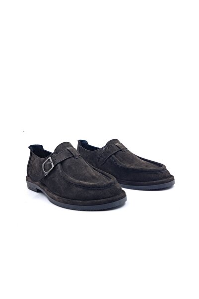 RACHELMILANO Genuine Suede Leather Belted Buckle Women's Dark Anthracite Smoked Color Daily Comfort Shoes