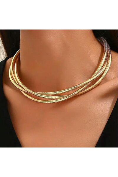 GENERAL Chunky Gold Choker Necklace for Women Snake Bone Chain Stainless Stee...