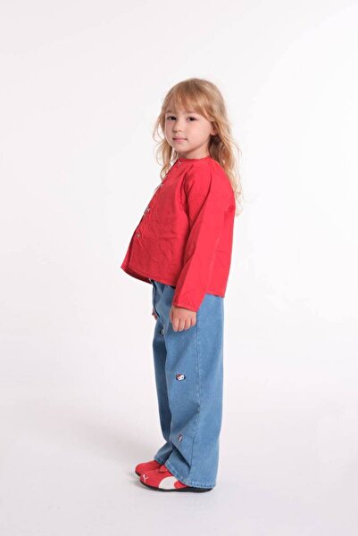 Generic Brand Girl's Heart Patterned Quilted Jacket & Embroidered Jeans Set