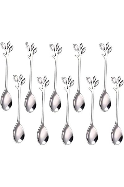 ALMEKAQUZ Stainless Steel Leaf Coffee Spoon, 10 Pcs Creative Tableware Desser...