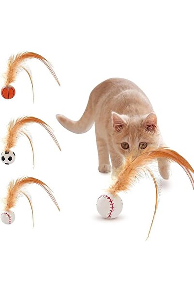 AZONEE Flexible Cat Playing Balls with Feathers, 3Pcs Silicone Rolling Balls ...