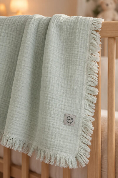 The Nest Kids Tasseled Gots Certified Muslin Baby Blanket 90X120 cm Pure Breeze
