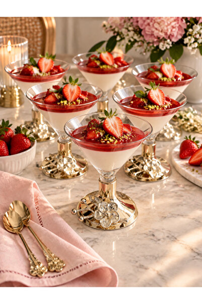 CASA DE BELLA 6-Person Floral Motif Footed Dessert Ice Cream Pudding Magnolia...