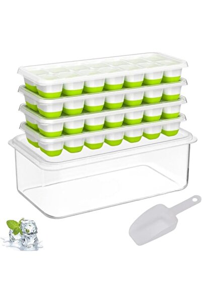Generic Ice Cube Trays, 4 Pack 56 Cube Stackable Silicone Tray with Storage C...