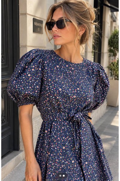 LinichandCo Rosalie Floral Patterned Balloon Sleeve 100% Cotton Mini Dress