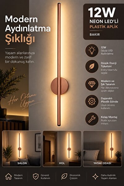 PekersaElektrikaydınlatma 12W Neon LED’li Plastik Aplik Modern Dekoratif Duva...