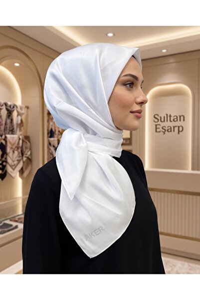 Aker Crystal Scarf - Solid Color - with Stone Embellishment Logo - 913 - White