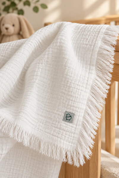 The Nest Kids Tasseled Gots Certified Muslin Baby Blanket 90X120 cm Pure Breeze