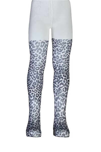 Dore Çorap Girl's Leopard Print Patterned Pantyhose - Ecru