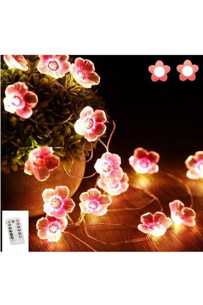 KASTWAVE 13 FT 40 LEDs Pink Cherry Blossom Flower String Lights with Remote, ...