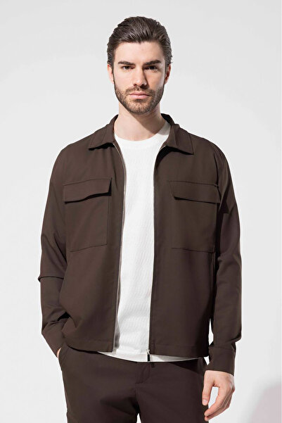 Erkek Cepli Fermuarlı Klasik Yaka Ceket U05040 Koyu Kahve