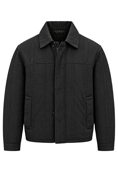 CIVILTIPOLO Men's Textured Jacket Classic Collar Zipper Snap Pocket Coat&Jacket
