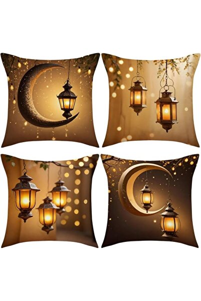 GENERAL Ramadan Pillow Covers 4 Pcs, Decorative Lantern and Crescent Moon Des...