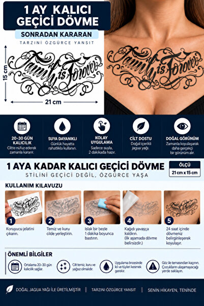 TattooLiva 1 Ay Kalıcı 24 Saat Sonra Kararan 15X21 cm Göğüs Sırt bel Forever ...