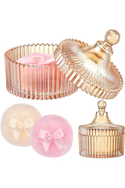 ALMEKAQUZ 3 Pcs Large Body Powder Puff and Container Powder Container with Pu...