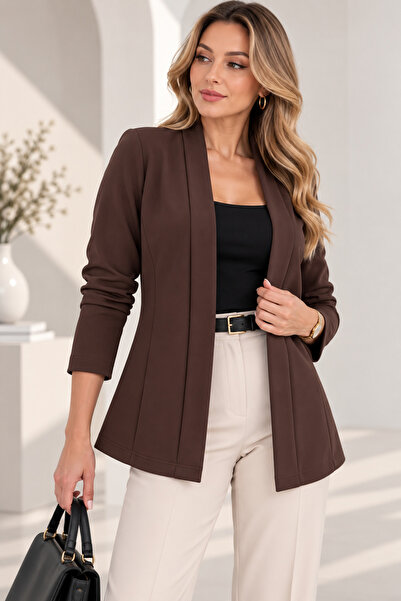 DEVRİMAY TEKSTİL Kadın Şal Yaka Düğmesiz Blazer Ceket