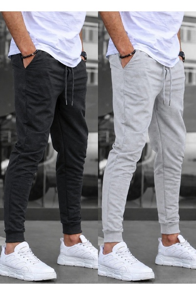 SURMARİ Set of 2 Unisex Regular Fit Ribbed Leg Black, Gray, Navy Blue, Anthra...