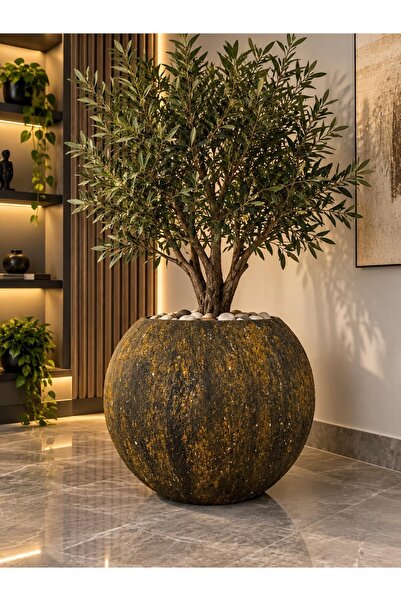 Genel Markalar Solis Home Premium Antik Gold Eskitme Fiberglas Küre Saksı Dek...