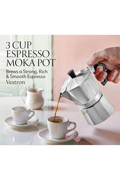 VESTRON Moka Pot 3 Cup (Moka Espresso Express 3 Fincan Classic Aluminum Moka ...
