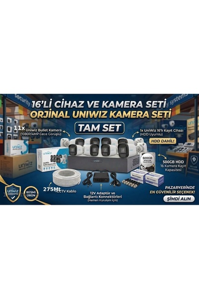 11 Kameralı AHD Kamera Seti - TAM SET (500GB HDD + 275M Kablo Dahil)