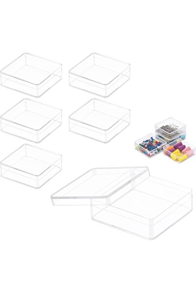 KASTWAVE Clear box with Lid, 6 Pcs Plastic Clear Acrylic Square Cube Containe...