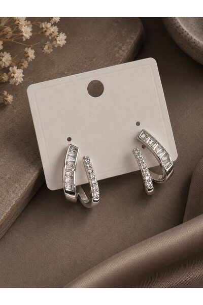 serelya Brass Silver Color Zircon Stone Women's Earrings