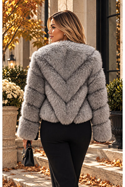 Divin store Blană scurtă cu fermuar elegantă din blană sintetică