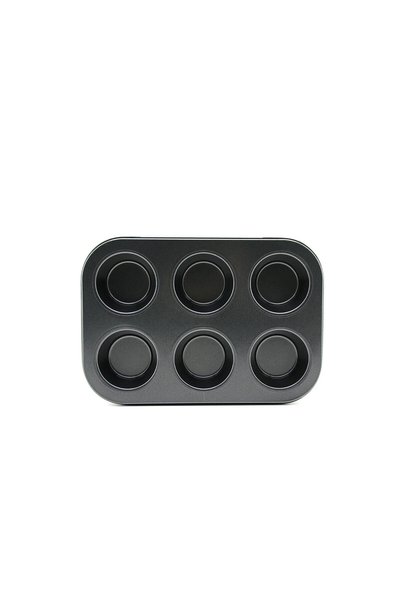 FUTAX 6-Compartment Metal - Black Flat Muffin - Cake Mold (5690)