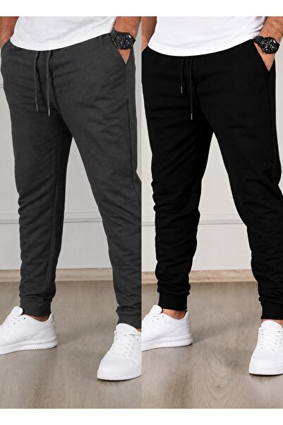 SURMARİ Set of 2 Unisex Regular Fit Ribbed Leg Black, Gray, Navy Blue, Anthra...
