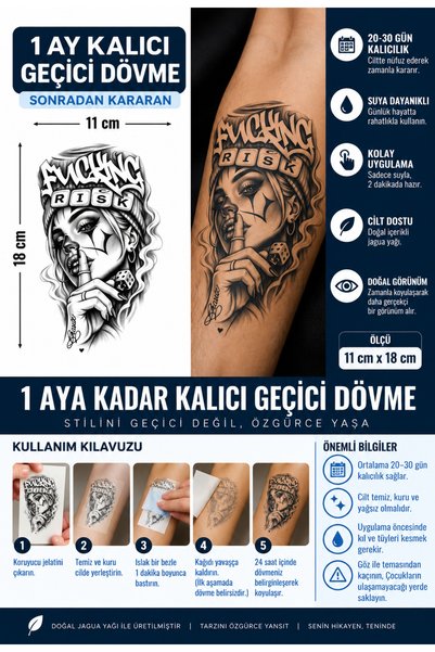 TattooLiva 1 Ay Kalıcı 24 Saat Sonra Kararan 11x18 cm Büyük Boy Risk Gangsta ...