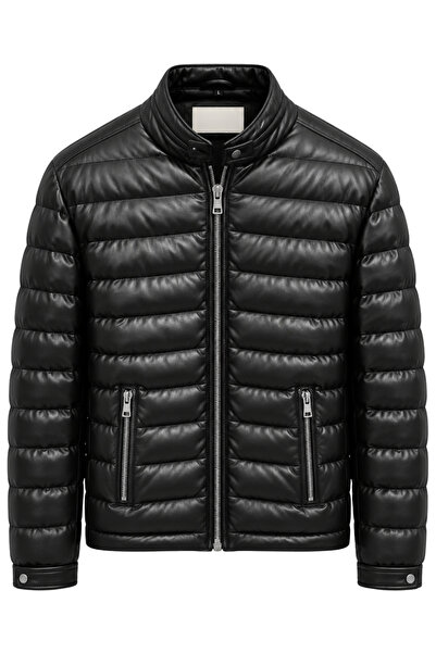 CIVILTIPOLO Men's Faux Leather Inflatable Stand Collar Zippered Pocket Coat&J...