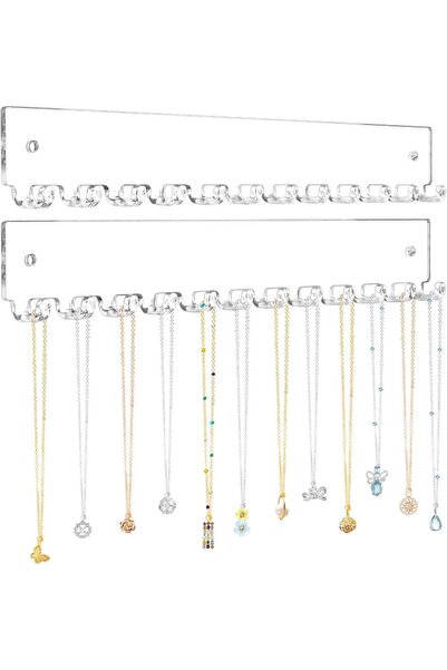 KASTWAVE Acrylic Necklace Holder 2 Pack, Wall Mounted Jewelry Organizer with ...