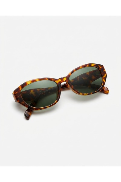 funeyes Stella Leopard Cat Eye Polarized Lens Red Geometric Cut Handle Detailed Acetate Metal Hinged Sunglasses