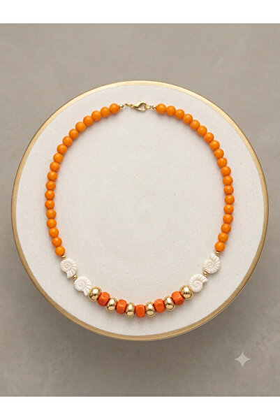 JustGAF Gold-Orange Color Mix Bead Necklace