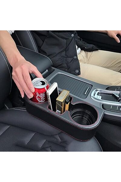 GENERAL Car Cup Holder, Multifunctional Auto Front Seat Organizer with Faux L...