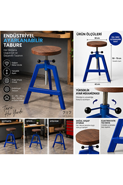 Yüksekliği Ayarlanabilir Bar Taburesi | Döner Metal Tabure | Endüstriyel Mutfak Ada & Cafe Taburesi