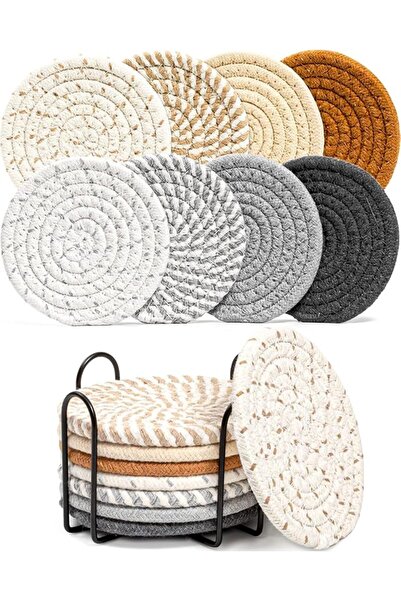 GENERAL 8 Pcs Drink Coasters with Holder, 8 Colors Absorbent Coasters for Dri...