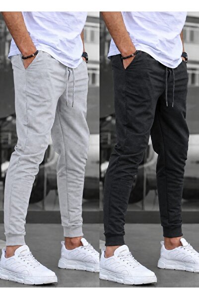 SURMARİ Set of 2 Unisex Regular Fit Ribbed Leg Black, Gray, Navy Blue, Anthra...