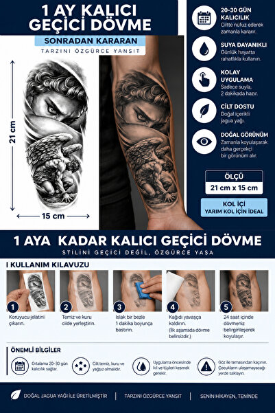 TattooLiva 1 Ay Kalıcı 24 Saat Sonra Kararan 15x21 cm Yarım Kol Melek dövmesi...