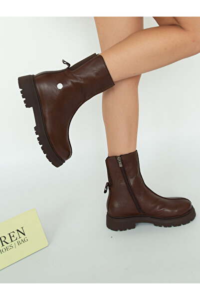 Mammamia 7020 Eren Shoes&Bag Genuine Leather Zippered Back Rubber Detailed Th...