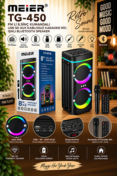 iTing TG 450 FM Lİ 8,5 INC KUMANDALI USB SD AUX KABLOSUZ KARAOKE MİC. IŞIKLI ...