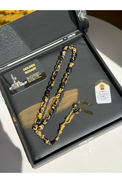 Kehribarstore Çift İsimli Premium Kutu Altın Parçacıklı Sertifikalı Altın Kaplama Püskül Hediyelik Tesbih İsimli Kutu Erkek